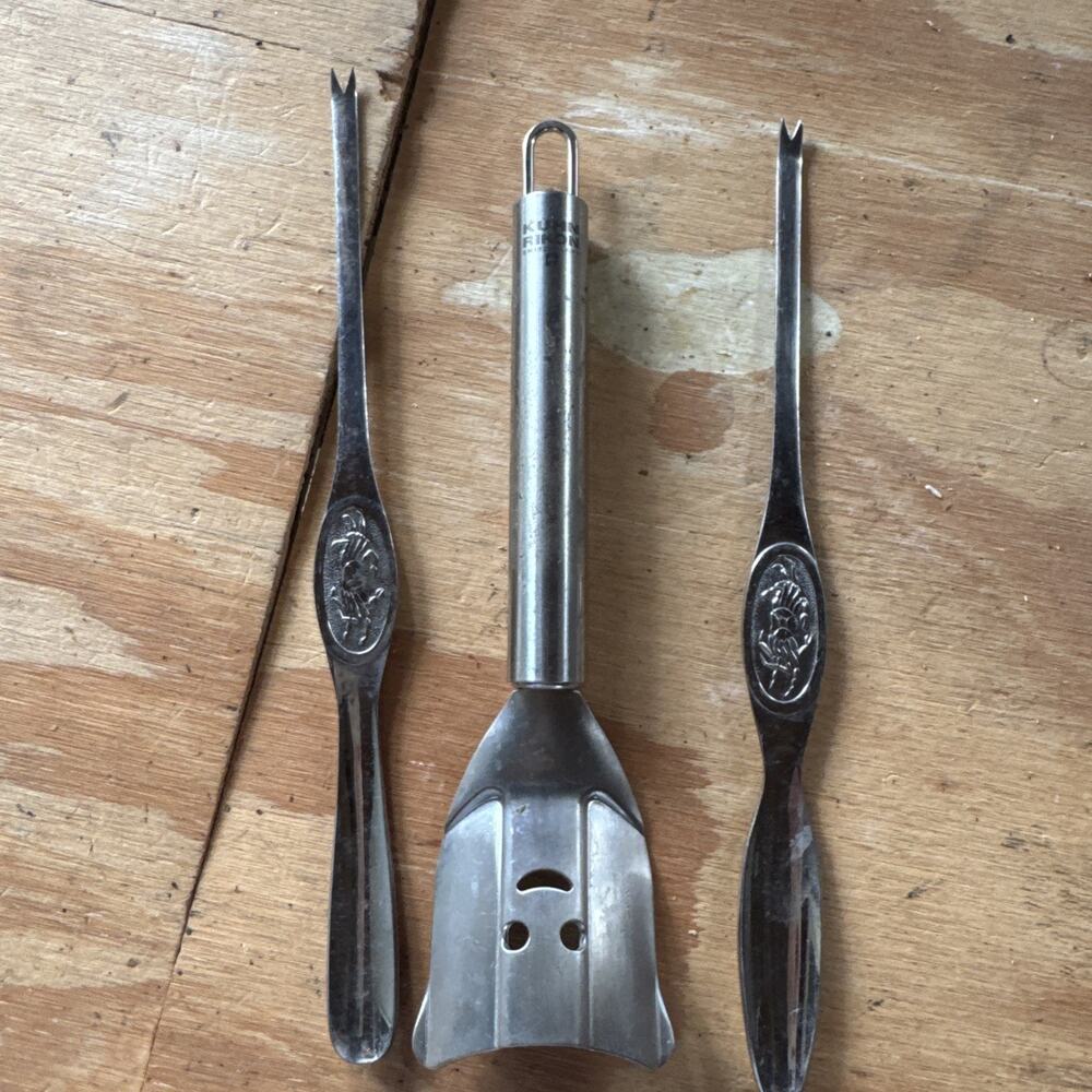 Kuhn Rikon Switzerland Stainless Hanging Fast Grab Bottle Opener & Seafood Forks